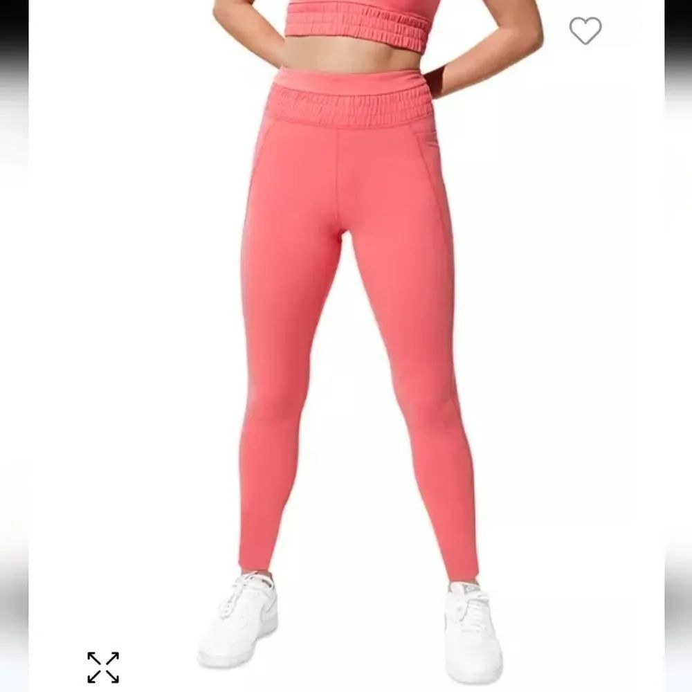 NWT EleVen by Venus Williams Let's Roll Smocked High Waist Leggings Size S Coral